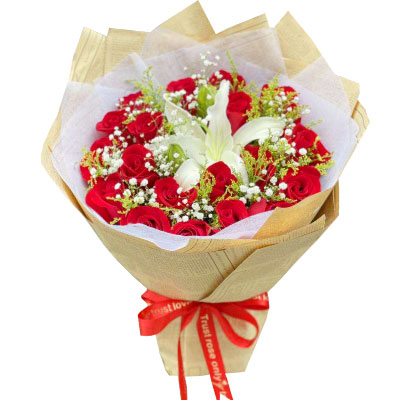 绥化19朵红玫瑰1支百合，永恒之美