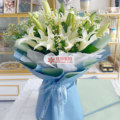 绥化8支白色多头百合洋甘菊，互倾的思念