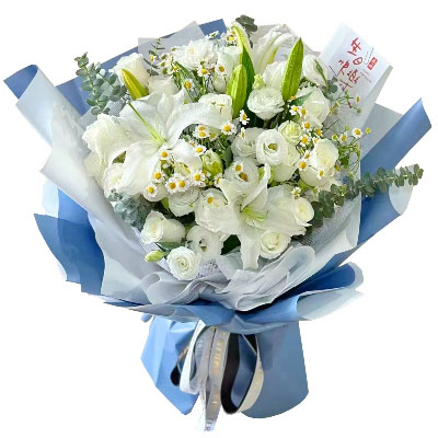 绥化11朵白玫瑰桔梗百合，爱永恒不息
