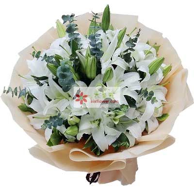 绥化9支白色多头百合，祝福你幸福
