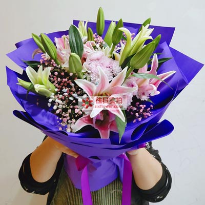绥化6支粉色多头百合，真诚的问候