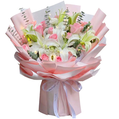 绥化16朵粉玫瑰百合，感情稳定坚固